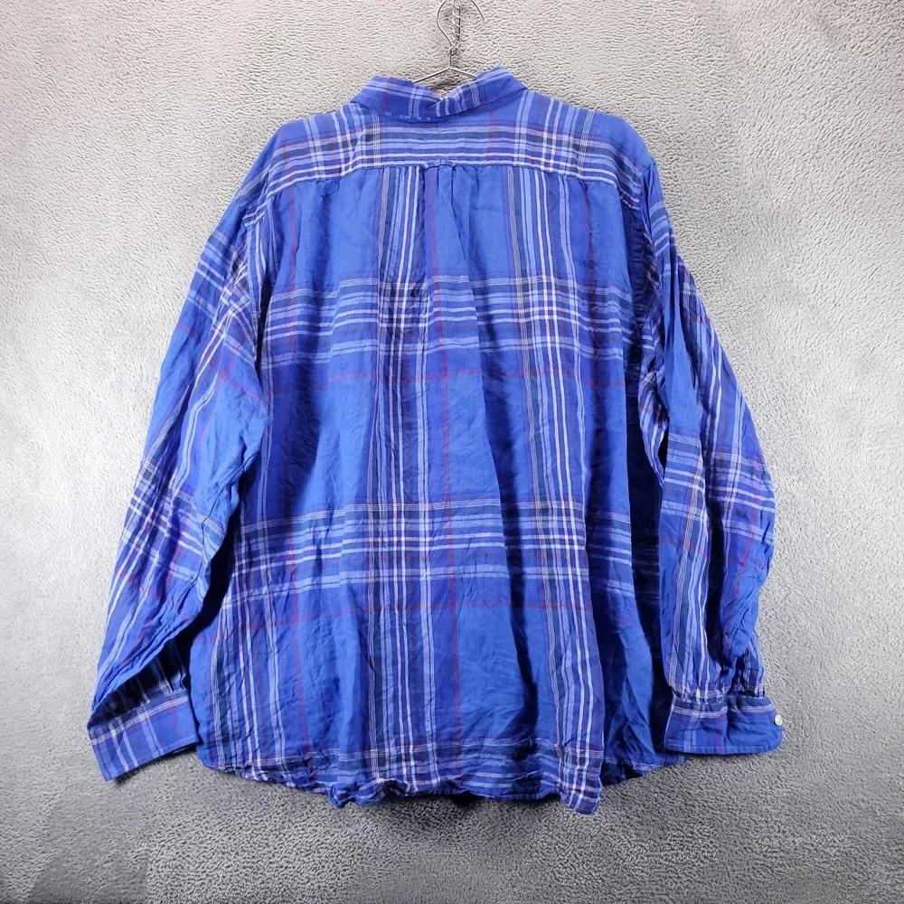 Polo Ralph Lauren Shirt Mens Big 2X Blue Linen Plaid RL Untucked Button Down